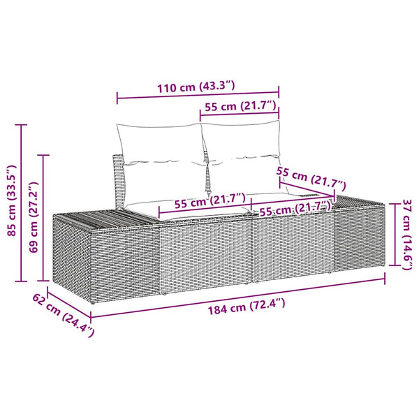 Gartensofa Set Schwarz Poly Rattan mit Kissen