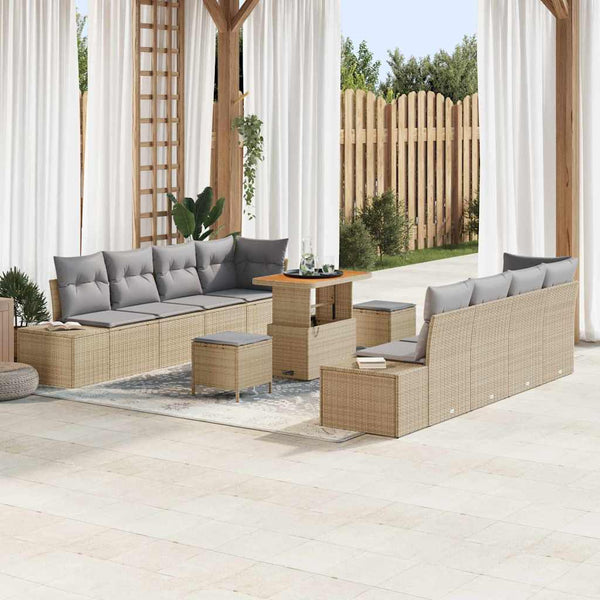Beige Gartensofa Set mit Kissen Poly Rattan