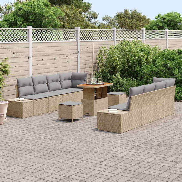 Beige Gartensofa Set mit Kissen Poly Rattan
