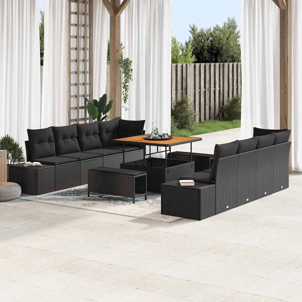 vidaXL Ensemble de canapés de jardin avec coussins Noir 100 x 100 x 71 cm Résine tressée