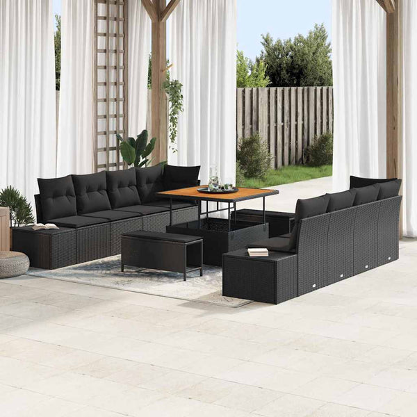 Gartensofa Set Schwarz mit Kissen