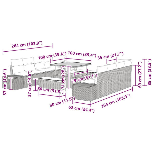 Gartensofa Set Schwarz mit Kissen