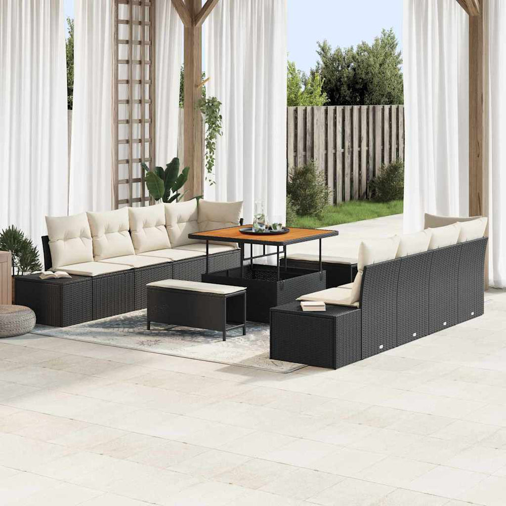 vidaXL Salon de jardin avec coussins Noir 264 x 62 x 85 cm Résine tressée