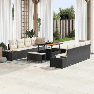 Gartensofa Set Schwarz Poly Rattan mit Kissen