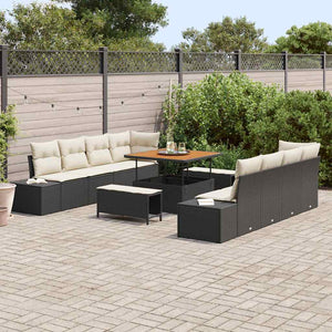 Gartensofa Set Schwarz Poly Rattan mit Kissen