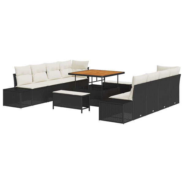 Gartensofa Set Schwarz Poly Rattan mit Kissen