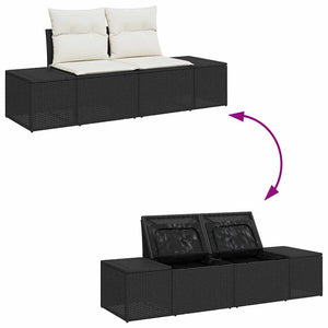 Gartensofa Set Schwarz Poly Rattan mit Kissen