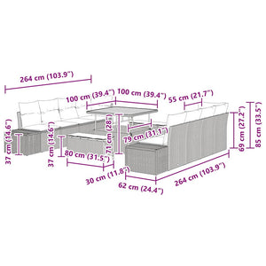 Gartensofa Set Schwarz Poly Rattan mit Kissen