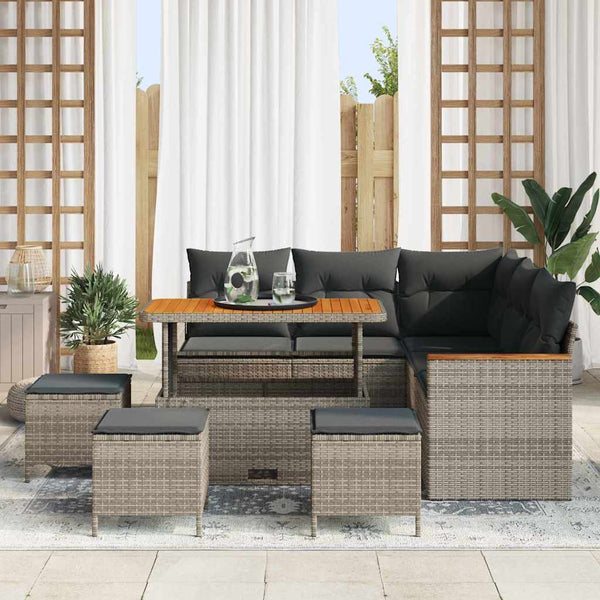 Graues Gartensofa-Set mit Kissen & Stauraum