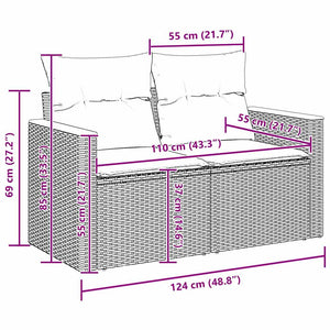 Graues Gartensofa-Set mit Kissen & Stauraum