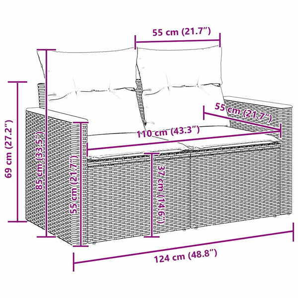 Graues Gartensofa-Set mit Kissen & Stauraum