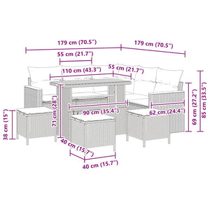 Graues Gartensofa-Set mit Kissen & Stauraum