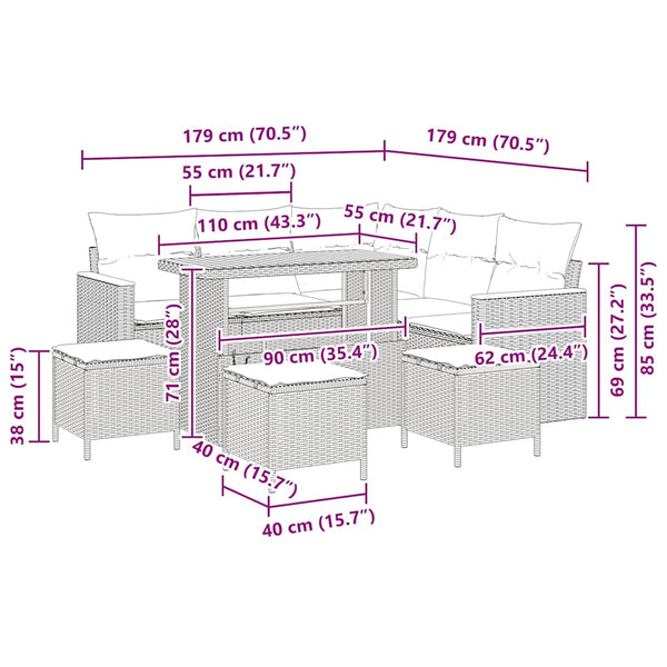 Graues Gartensofa-Set mit Kissen & Stauraum