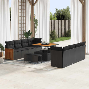 Schwarzes Poly-Rattan Gartensofa-Set mit Kissen