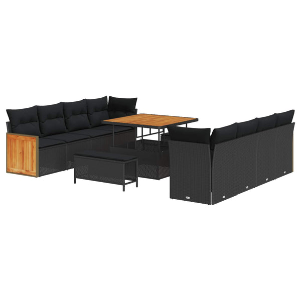 Schwarzes Poly-Rattan Gartensofa-Set mit Kissen