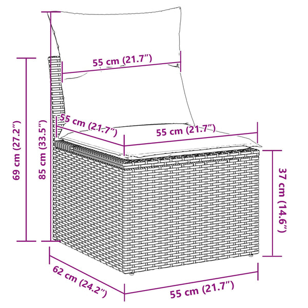 Schwarzes Poly-Rattan Gartensofa-Set mit Kissen
