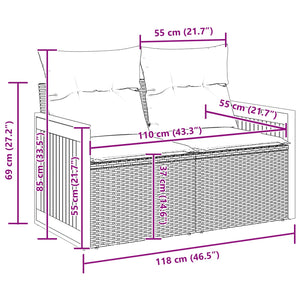 Schwarzes Poly-Rattan Gartensofa-Set mit Kissen