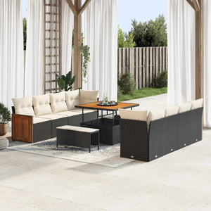 Gartensofa Set Schwarz Creme Poly-Rattan