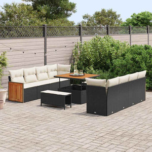 Gartensofa Set Schwarz Creme Poly-Rattan