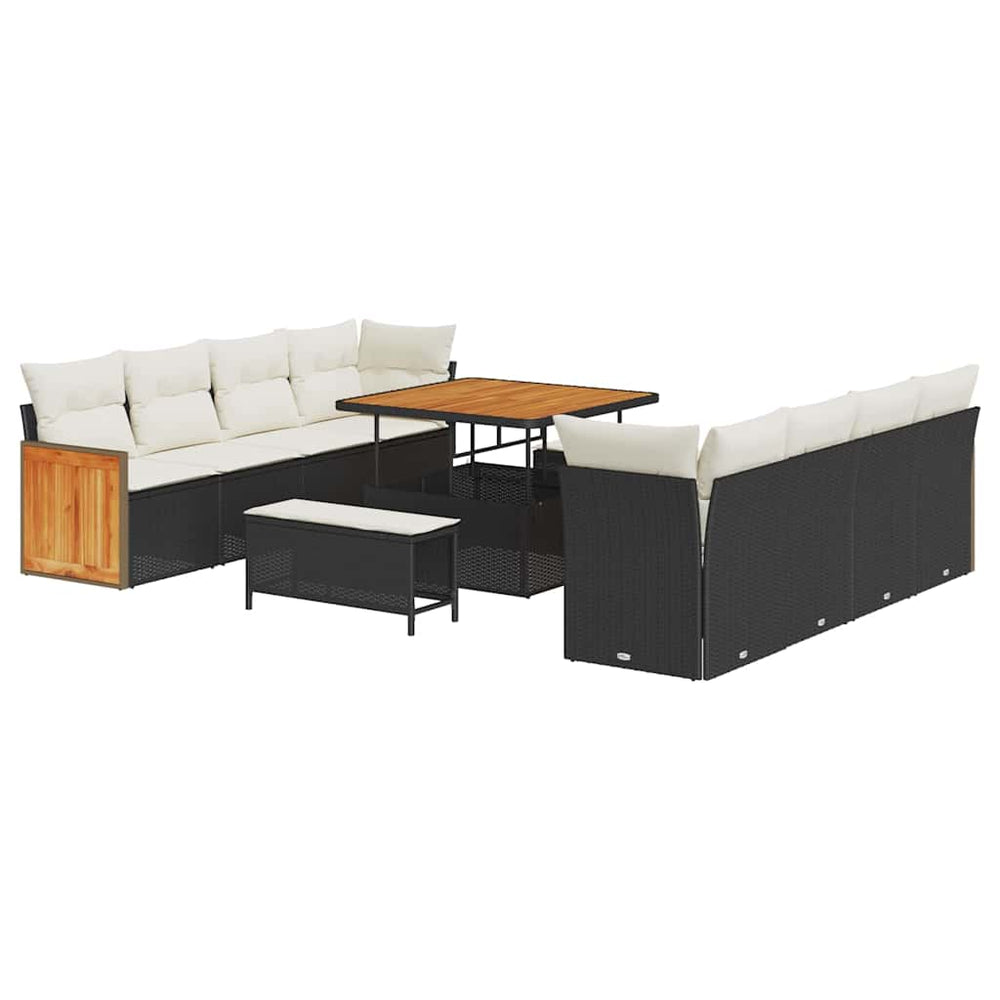 Gartensofa Set Schwarz Creme Poly-Rattan