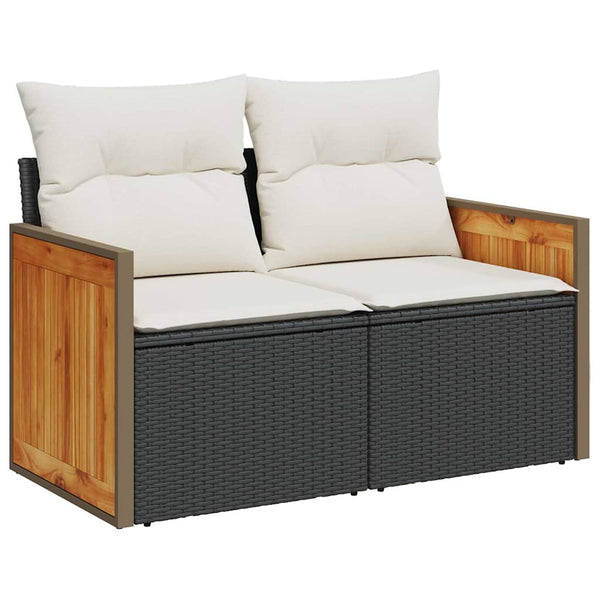 Gartensofa Set Schwarz Creme Poly-Rattan