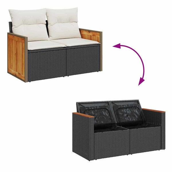 Gartensofa Set Schwarz Creme Poly-Rattan