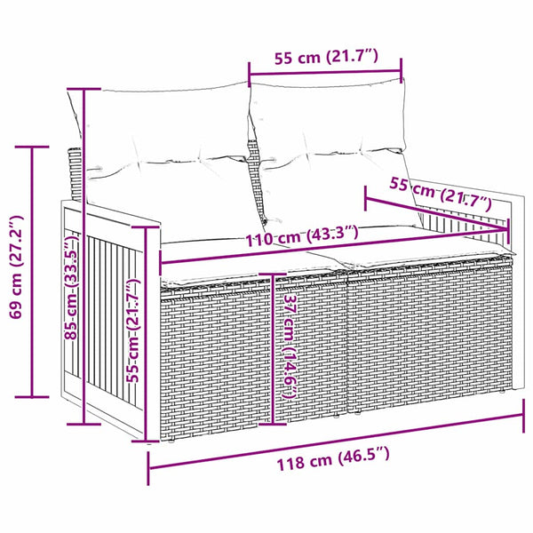 Gartensofa Set Schwarz Creme Poly-Rattan