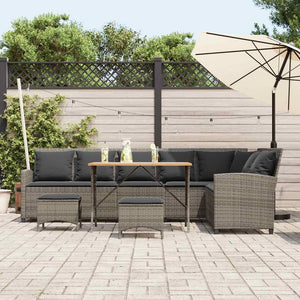 Garten Sofagarnitur L-Form Grau Poly Rattan 4-tlg.