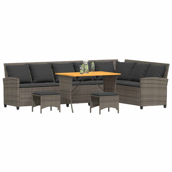 Garten Sofagarnitur L-Form Grau Poly Rattan 4-tlg.