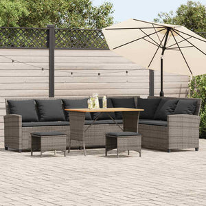 Garten Sofagarnitur L-Form Grau Poly Rattan 4-tlg.