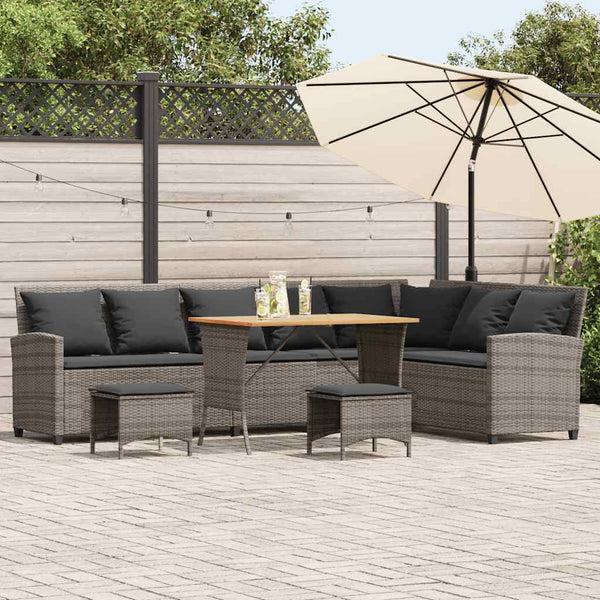 Garten Sofagarnitur L-Form Grau Poly Rattan 4-tlg.