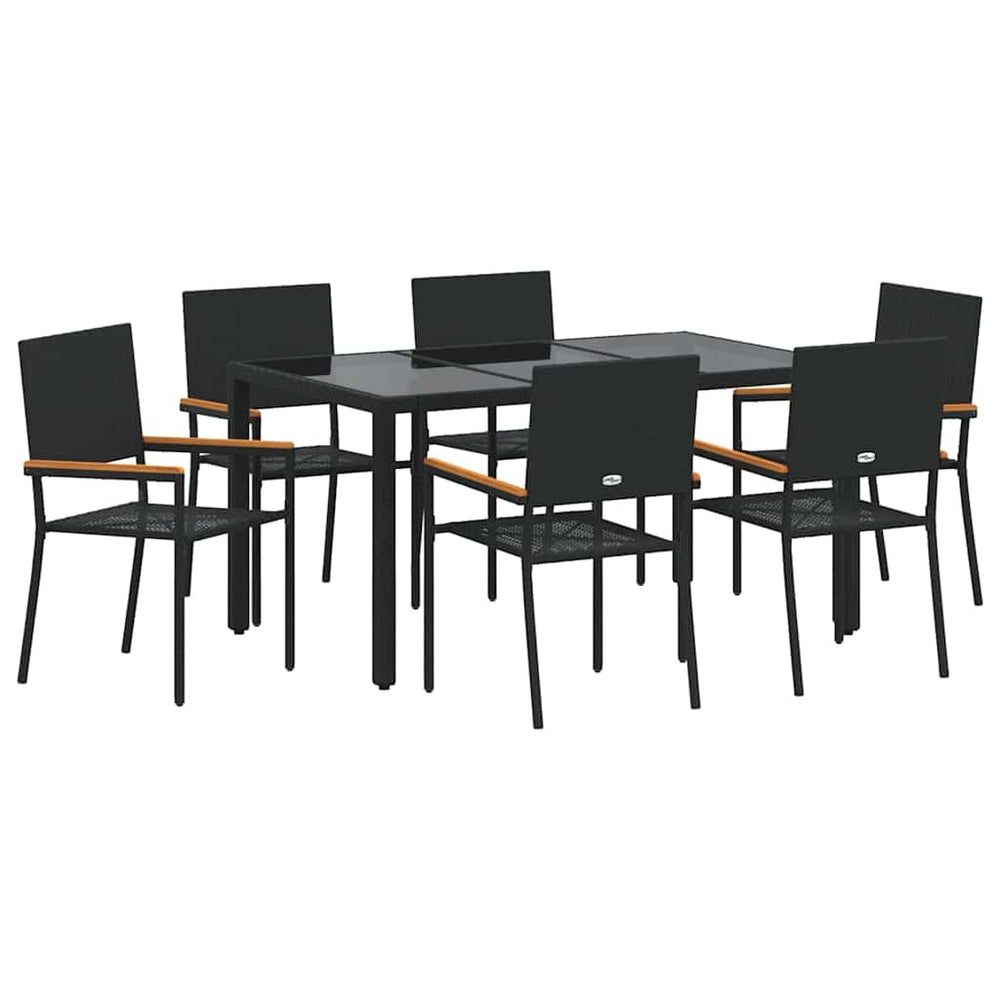 Schwarze 7-teilige Garten Essgruppe Poly Rattan