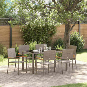 Garten Essgruppe 7-teilig Grau Rattan