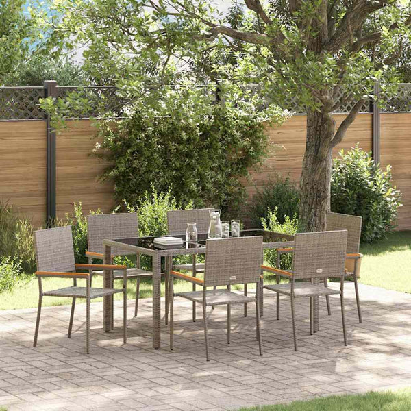 Garten Essgruppe 7-teilig Grau Rattan