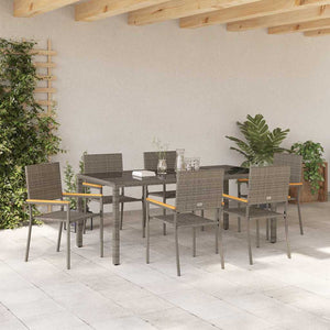 Garten Essgruppe 7-teilig Grau Rattan
