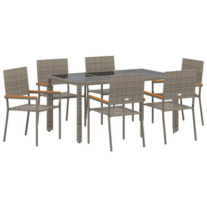 Garten Essgruppe 7-teilig Grau Rattan