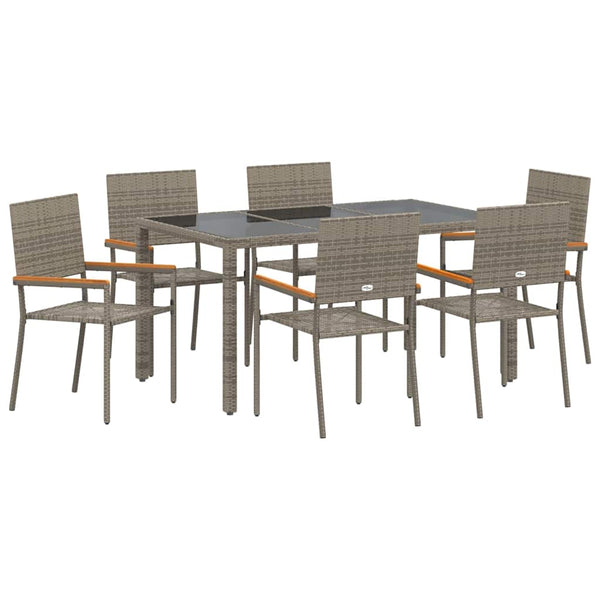 Garten Essgruppe 7-teilig Grau Rattan