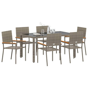 Garten Essgruppe 7-teilig Grau Rattan