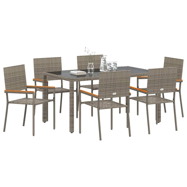 Garten Essgruppe 7-teilig Grau Rattan