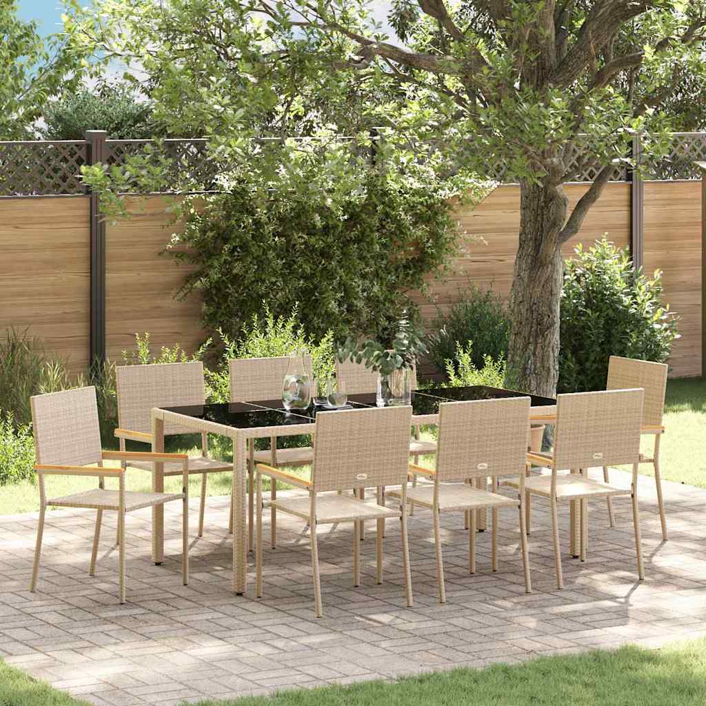 9-teilige Garten Essgruppe Beige Poly-Rattan