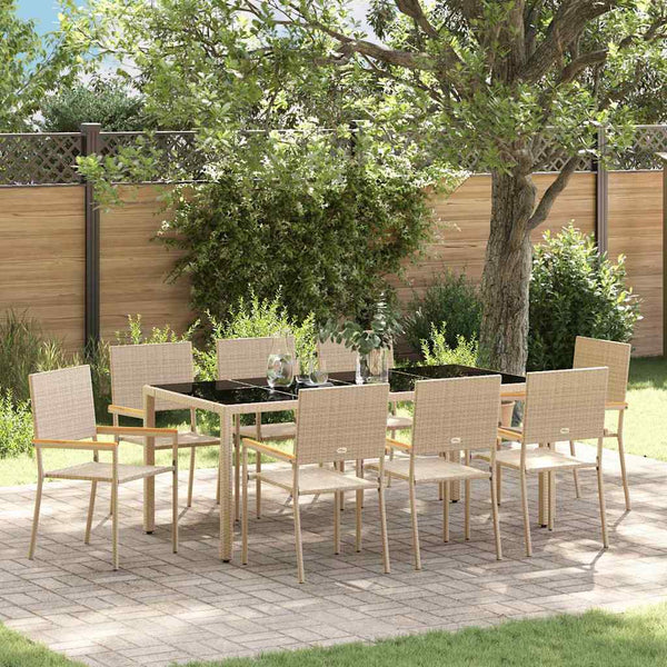9-teilige Garten Essgruppe Beige Poly-Rattan