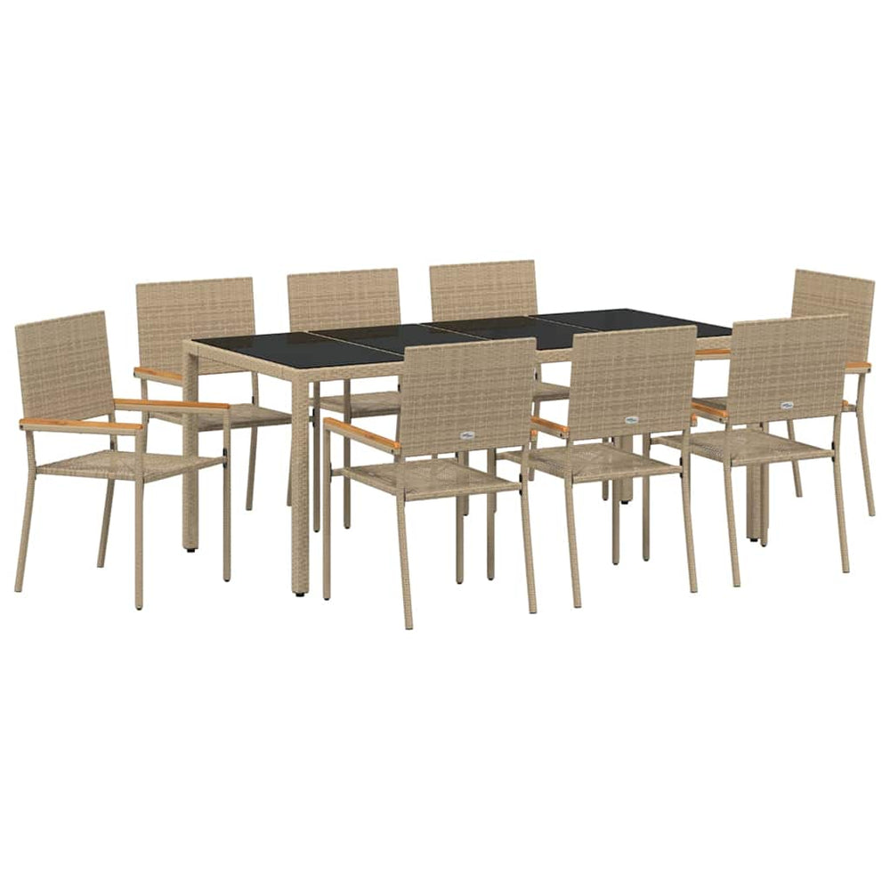9-teilige Garten Essgruppe Beige Poly-Rattan
