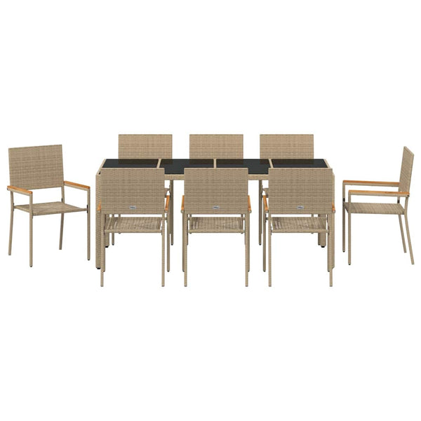9-teilige Garten Essgruppe Beige Poly-Rattan