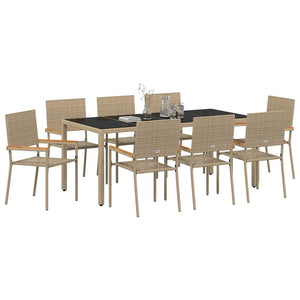 9-teilige Garten Essgruppe Beige Poly-Rattan