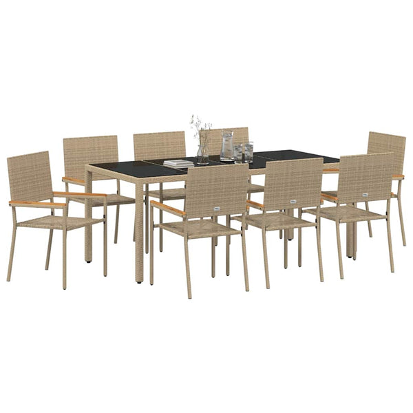 9-teilige Garten Essgruppe Beige Poly-Rattan