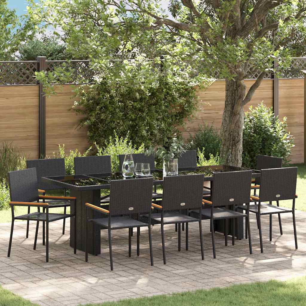 11-teilige Garten Essgruppe Schwarz Poly-Rattan