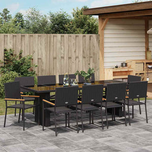 11-teilige Garten Essgruppe Schwarz Poly-Rattan