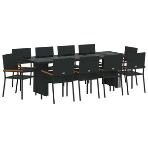 11-teilige Garten Essgruppe Schwarz Poly-Rattan