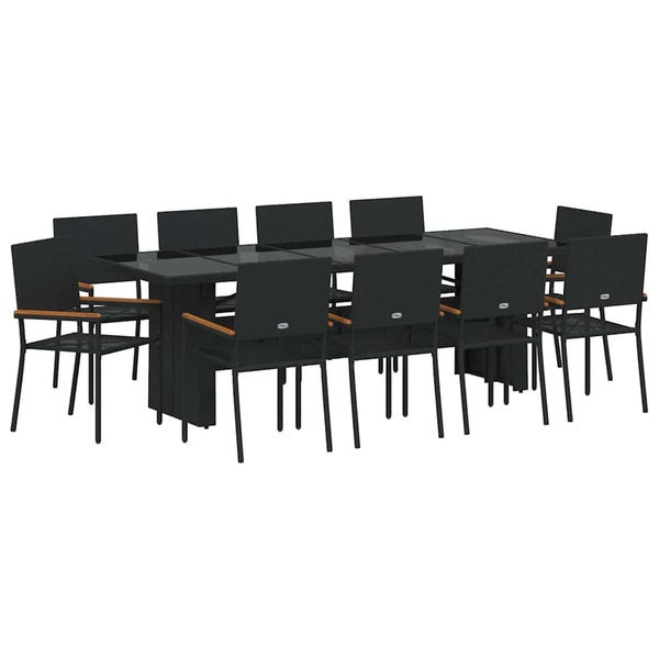 11-teilige Garten Essgruppe Schwarz Poly-Rattan