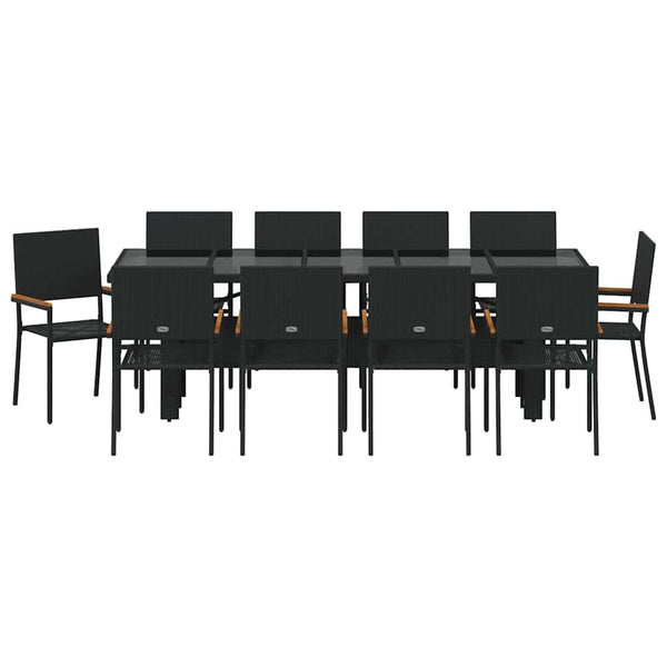 11-teilige Garten Essgruppe Schwarz Poly-Rattan